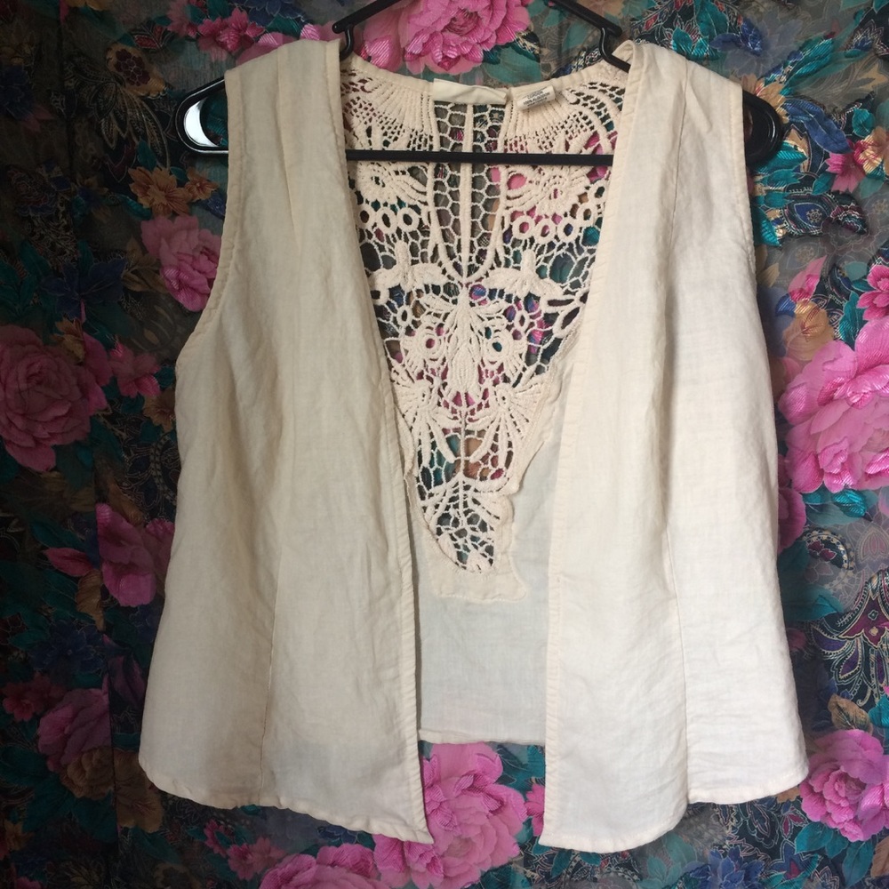 Allison Brittney Crochet Linen boho hippie Vest
